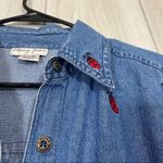 Mary Jane Lady Bug Beetle Embroidered Button Down Chambray Overshirt sz S Small Blue Photo 8