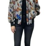 Carol Horn Vintage 100% Silk Feather Print Bomber Jacket M Retro Artwear Black Size M Photo 0