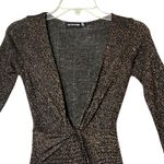 Pretty Little Thing  Dress Womens US 2 Black Glitter Plunge Twist Bodycon Mini Photo 6