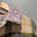 Urban Outfitters Green Yellow Cream Plaid Sherpa Collar Trucker Jacket Sz Small Photo 5
