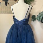 Spellbinding Beauty Navy Glitter Sleeveless Tulle Gown Blue Size M Photo 5