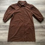 7 For All Mankind 7FAMK Brown Corduroy Shirt Mini Dress with Puffed Sleeves Large Photo 1