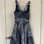 New York & Co. Navy Blue & White Patterned Dress | Eva Mendes for NY&Co Photo 1