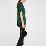 ZARA  Womens Blouse Size Medium Silky Polka‎ Dot Bow Necktie Green Black NEW Photo 4