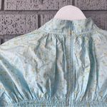 Ganni NWT Shirred Floral Organic Cotton Blend Poplin Blouse Puff Sleeve Blue Photo 5