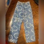 SMILEY x H&M Jeans Denim Smile Faces Straight Wide Leg Blue Size 26 Photo 0