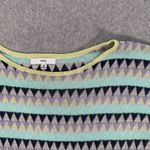 Fate Short Sleeve Tie Waist Knit Top Women's Medium Blue Green Stripe Linen Blen Photo 2