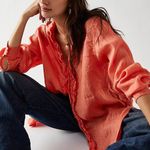 Free People CP Shades Solid Ruffle Linen Shirt Photo 1