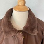 Baccini Brown Faux Leather + Fur Trim Coat Photo 4