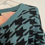 Loft ANN TAYLOR Petites Houndstooth Sweater Teal Blue Black Drop Shoulder PETITE Photo 6