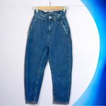 ZARA Paperbag jeans in a mid-blue wash high Rise Photo 1