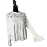 Free People Kelsey Crinkle Top Size S White Flare Sleeve Feminine Cottage BOHO Photo 0