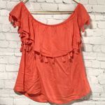 a.n.a BoHo Style off the shoulder  tassel top in coral orange Sz Medium Photo 6