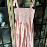 Pink Lily Smocked maxi dress ruffles tiered peach nap hill house bows adjustable Photo 4