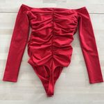 Revolve Lovers And Friends Bodysuit Womens Medium Red Ruched Off The Shoulder Lyanna Photo 7