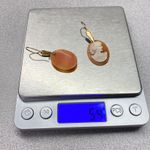 Vintage Italian Gold Cameo Earrings Oval Carved Shell Woman Face Dangle Old Orange Photo 8