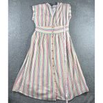 Loft Dress Women 12 Seersucker Striped Button Front V Neck Lined A Line Ribbed Photo 4