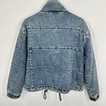American Eagle Acid Wash Denim Puffer Jacket Women's Medium Full Zip High Neck Photo 9