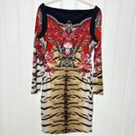 Roberto Cavalli  Red and Black Long Sleeve Silk Dress Photo 1