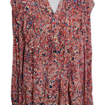  Red Paisley Boho Blouse Size Large Democracy Floral Pintuck Top Photo 0