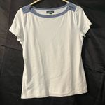 Lauren Ralph Lauren White Chambray Zip Shoulder Tee Size L Photo 0