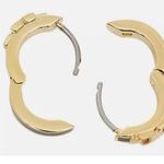 Tory Burch New  Serif-T ENAMEL HUGGIE EARRING; Gold & Pink on TB Earring Card Photo 9