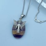 Angel & Rainbow Fluorite Sterling Silver Necklace Popcorn Chain Silver Photo 1