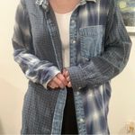 American Eagle Multi Printed Plaid Chambray Denim Button up Shirt Photo 3