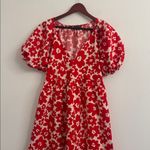 ZARA Red and White Floral Midi Dress sz M Photo 2