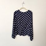 J.Crew [] Navy Blue White Polka Dot Long Sleeve Crepe Peplum V-Neck Blouse Sz 12 Photo 3
