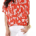 Diane Von Furstenberg DVF  Silk Orange Blouse Short Sleeve‎ Top Size P/S Resort Photo 0