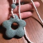 Green Starfish Lava Stone and White and Blue Howlite Necklace Photo 1