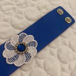 Hand made leather appliqué bracelet Blue Photo 1
