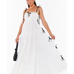Show Me Your Mumu Harmony Maxi Dress White Voile with Black Bows XS Photo 2