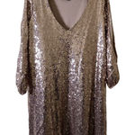 Lulus Rose‎ Gold Sequin Cold Shoulder Sleeve Formal Prom Shift Dress Gown Small Photo 0