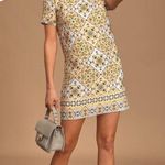 Lulus xs dandy lion print shift dress yellow boho pattern dress short sleeves Photo 2
