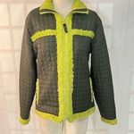 Athleta Green Quilted Fur Trim Zip Up Collared Puffer Jacket Size Small Photo 0