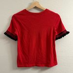 ZARA  Ruffle Crew Neck Cropped Tee T-Shirt Contrast Size S Red Black Photo 2