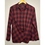 All Saints Kayla Burgundy Black Plaid Button-Down Crossover Shirt Photo 6