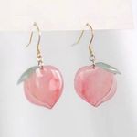 NEW Peach Watercolor Shaped Acrylic Hook Earrings Fruit Georgia Jewelry Gift Idea Pink Photo 2