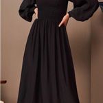 LA LIGNE Eloise Convertible Smocked square neck Long Sleeve Midi Silk Dress M Black Size M Photo 1