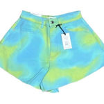 We Wore What  Womens 26 Flare Bell Denim Shorts Blue Green Tie Dye Stretch NWT Photo 0