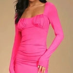 Lulus  Feel the Attraction Hot Pink Ruched Long Sleeve Bodycon Dress Size XS nwt Photo 0