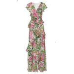 Badgley Mischka Palm Print Ruffle Pink Green Maxi Dress Size 4 Photo 1