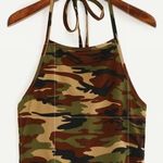 SheIn Halter Neck Camouflage Crop Cami Top - Olive Green Photo 0