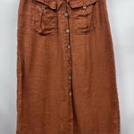 Nicole Miller  L orange Rust Button-Front Midi Skirt 100% linen elastic waist tie Photo 0
