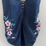 Hollister  Navy Pink Floral Embroidered One Piece Swimsuit Swim Medium Photo 2