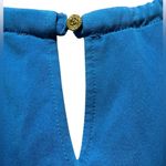 Anne Klein Blue Pleated Keyhole Blouse with Gold Bar Detail - Small Photo 5