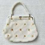 Vintage Corde Bead Bridal Snowflake Winter White Gold Clasp Top Handle Bag Photo 0