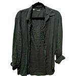 ZARA  100% Linen Button Down Military Green Shirt Sz S Photo 1